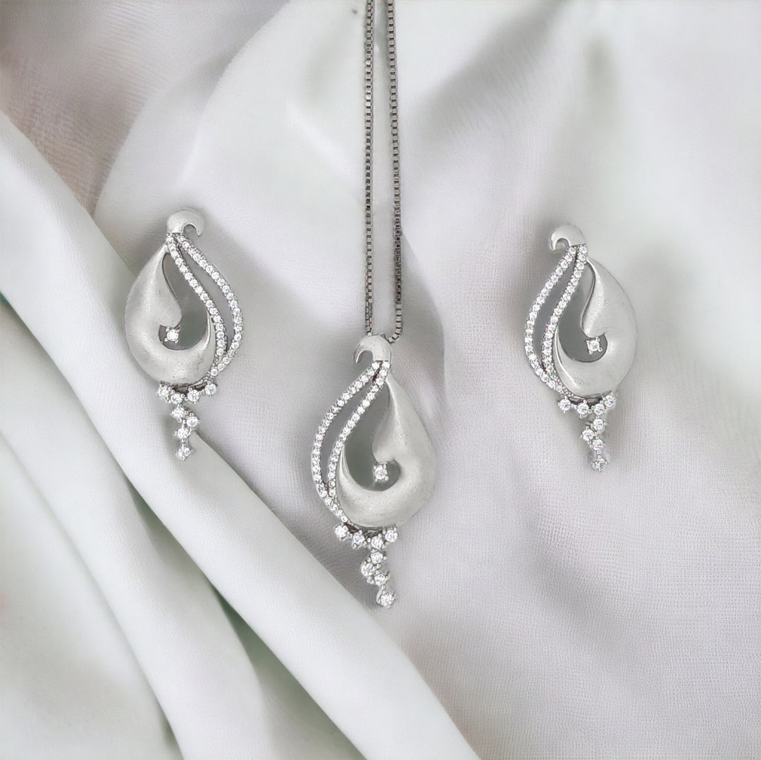 Designer silver pendant with matching earring set with matte finish