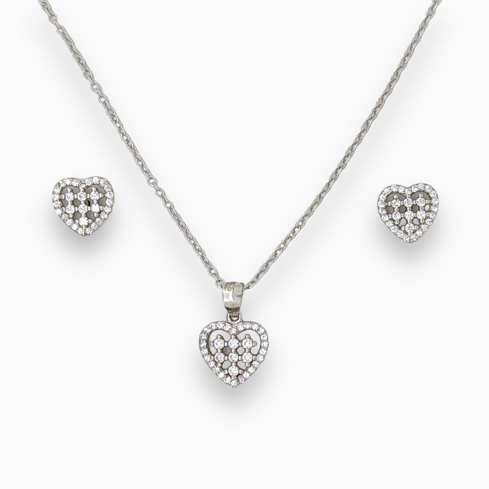 Heart shaped silver pendant with matching earring set