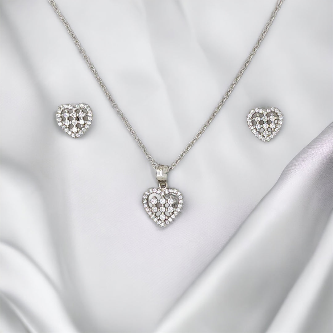 Heart shaped silver pendant with matching earring set