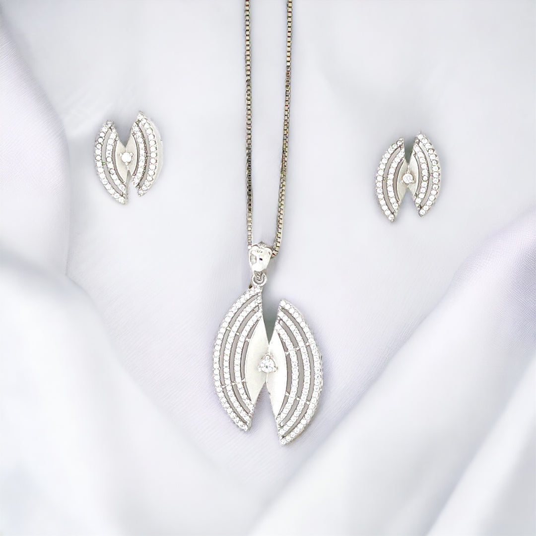Modern designer silver Pendant and matching earring set with matte finish