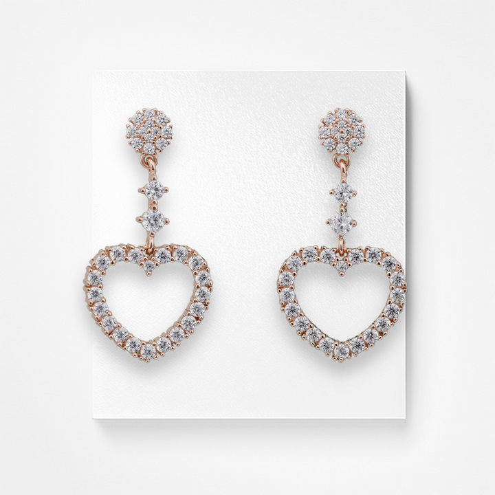 heart shaped designer silver earring with rose gold finish
