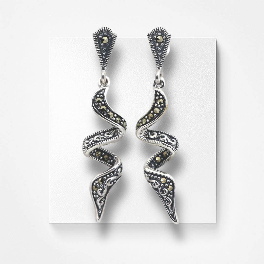 Curvy  design marcasite stone dangler earring set