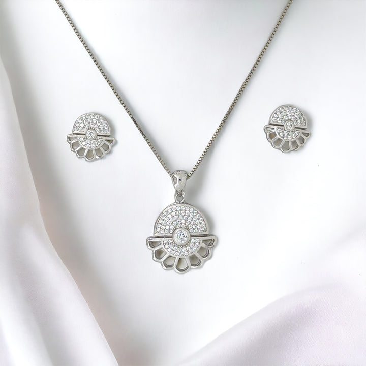 Beautiful designer silver pendant with matching earring set with matte finish