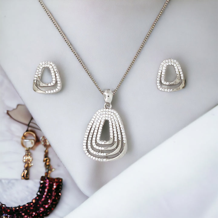 Ultra modern designer silver Pendant and matching earring set with matte finish