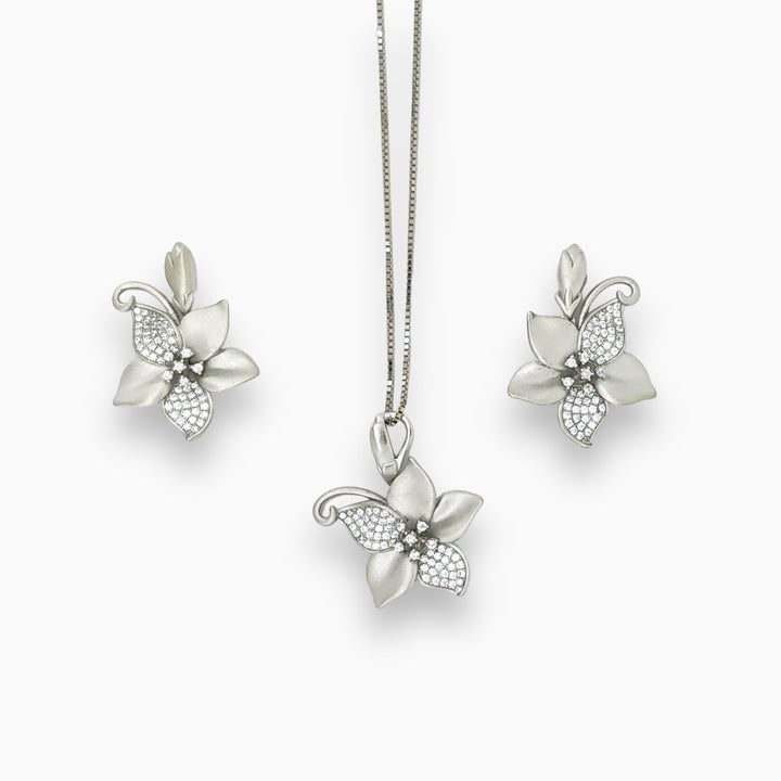Designer silver Pendant and earring set with matte finish