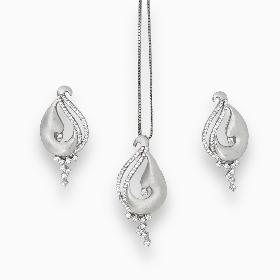 Designer silver pendant with matching earring set with matte finish