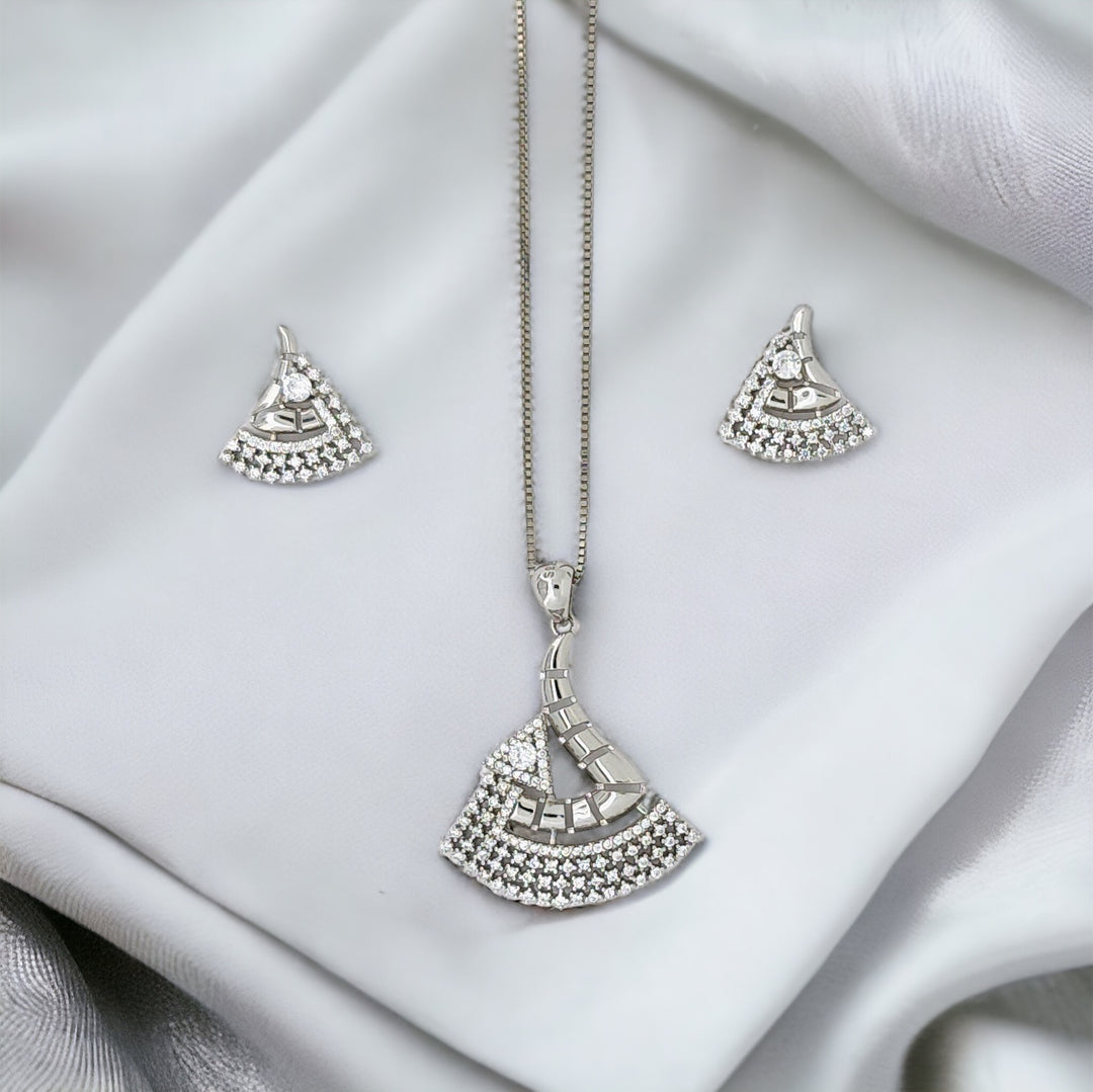 Designer Silver Pendant with matching earring set with dual tone finish (shine and matte finish )