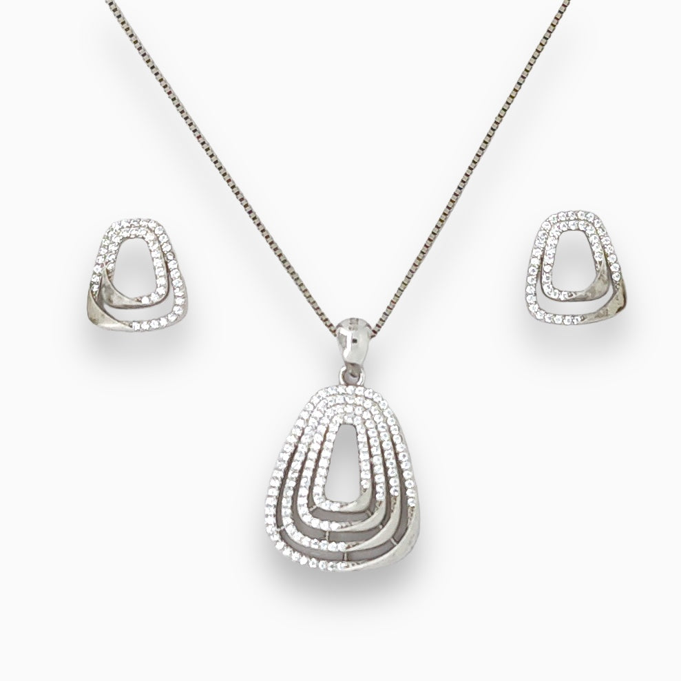 Ultra modern designer silver Pendant and matching earring set with matte finish