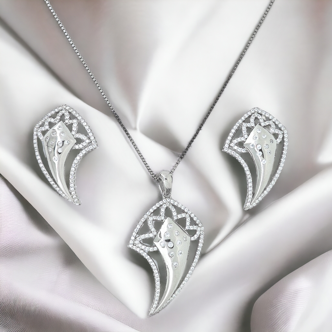 Beautiful designer silver pendant with matching earring set with matte finish