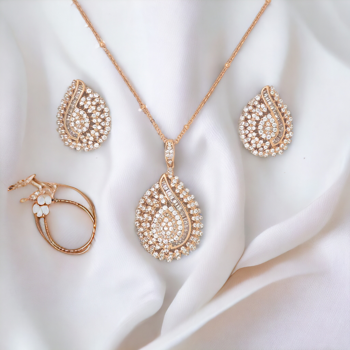 Designer Silver Pendant and matching earring set with Rose Gold plated