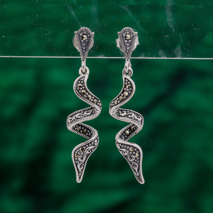 Curvy  design marcasite stone dangler earring set