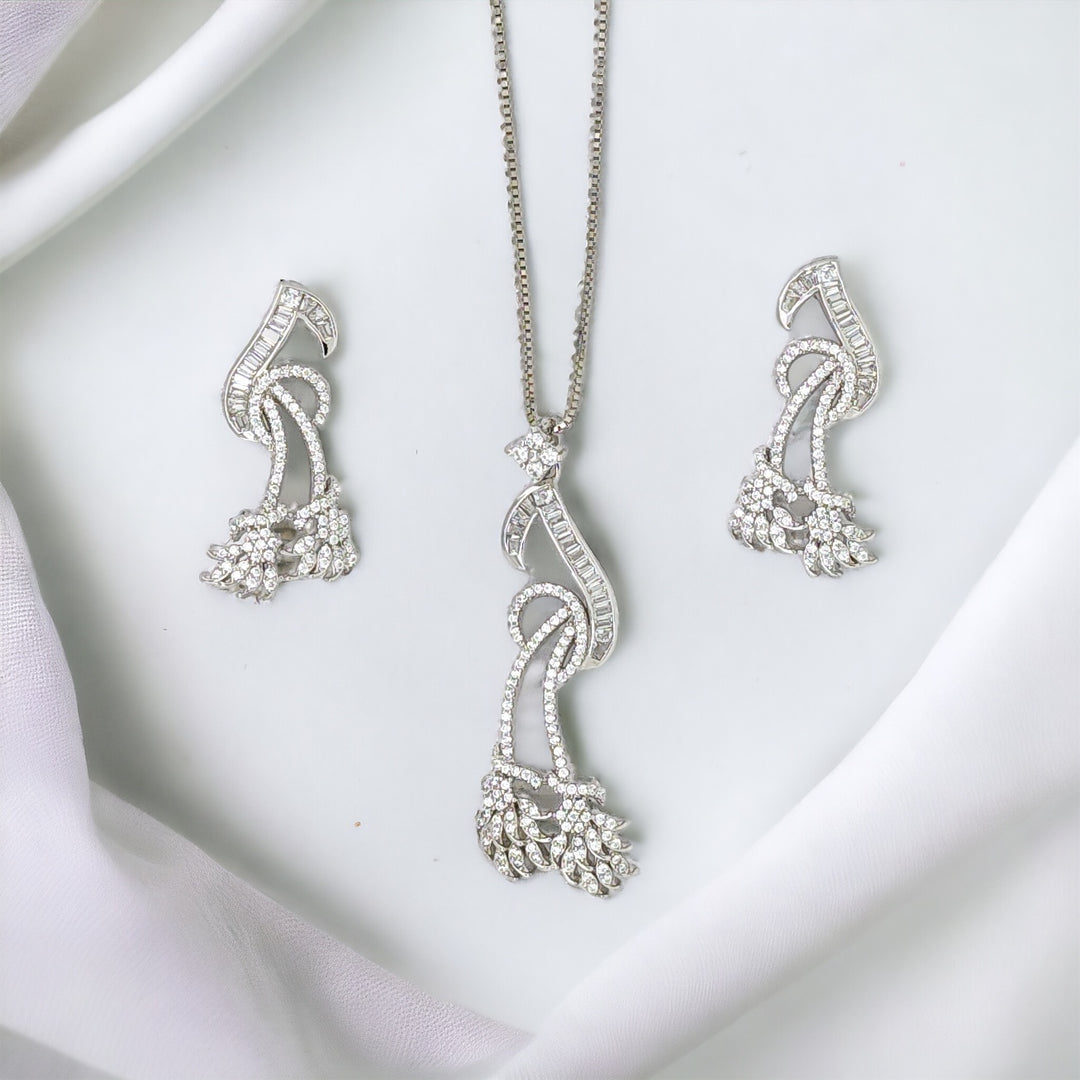 Modern asymmetric designers silver Pendant and matching earring set