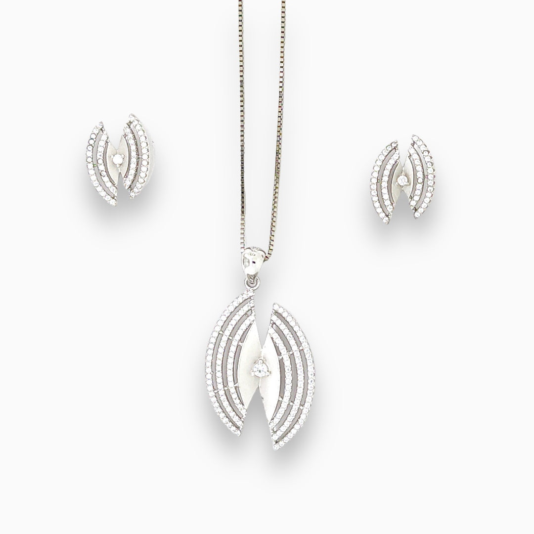 Modern designer silver Pendant and matching earring set with matte finish