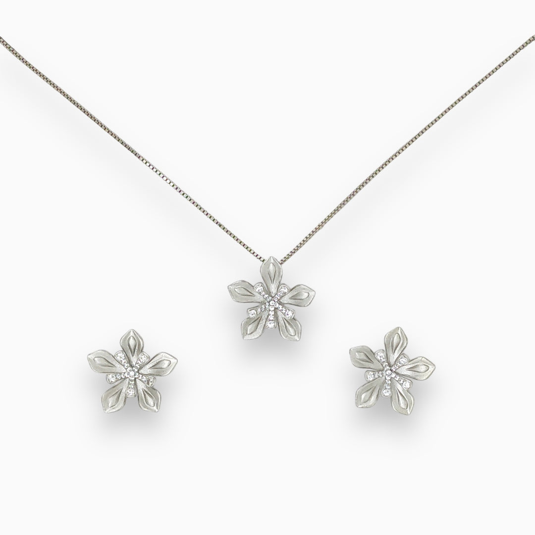 Beautiful designer silver Pendant with matching earring set with matte finish