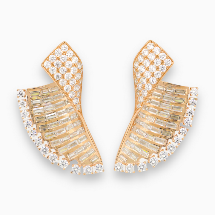 big modern designer silver earring set with rose gold finish