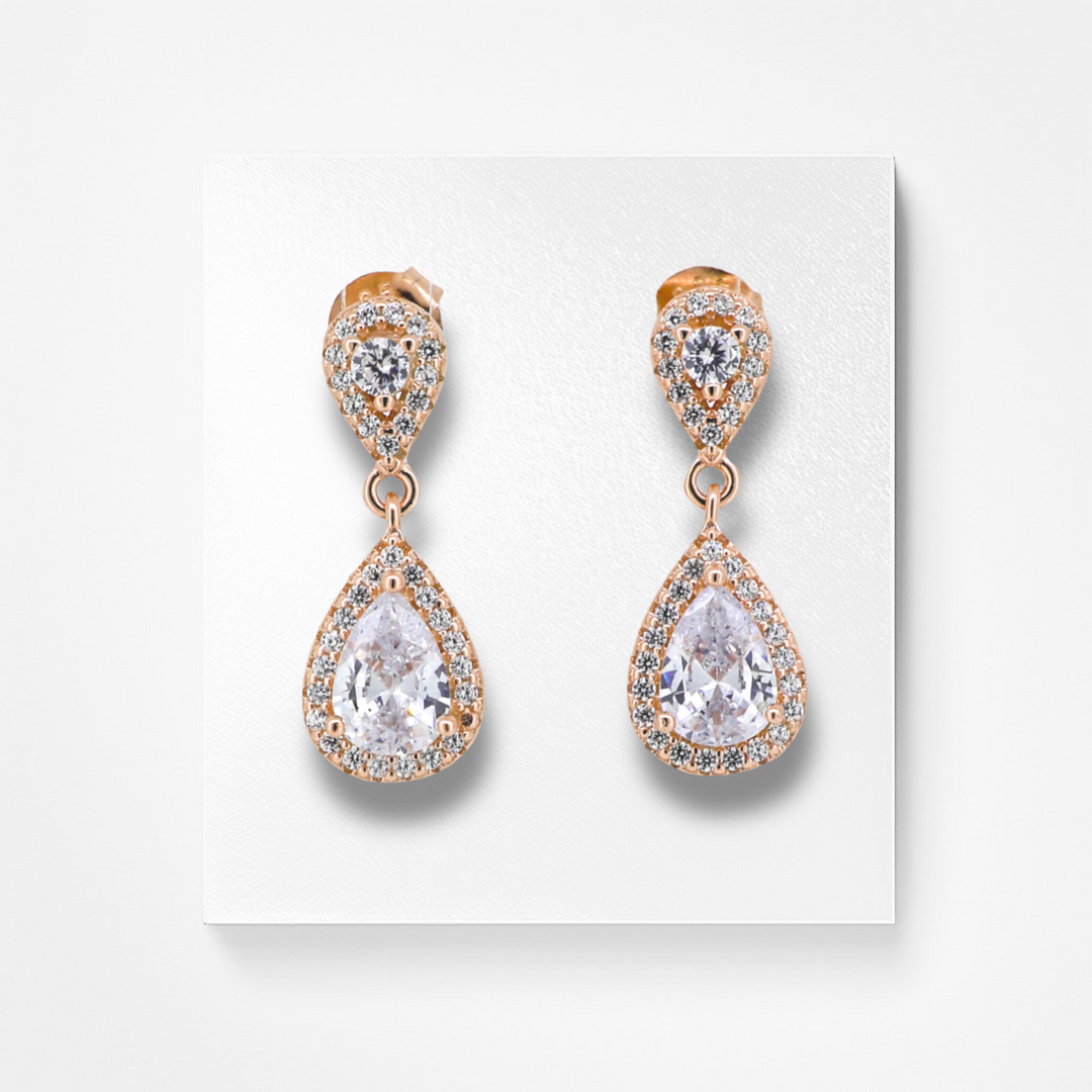 tear drop shaped silver earring with rose gold finish