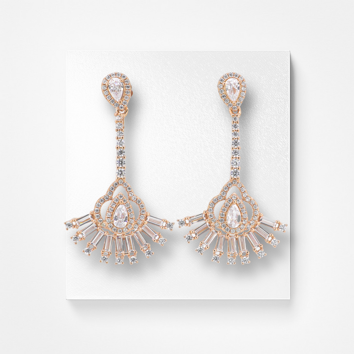 hanging fin shaped designer silver earring set with rose gold finish