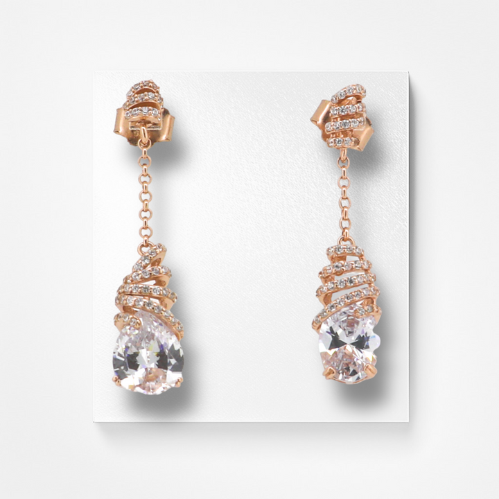 drop threaded shaped silver earring with rose gold finish