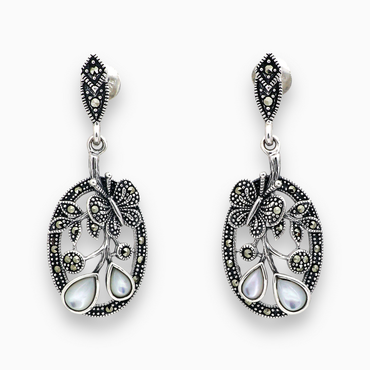 Marcasite stone designer silver earring