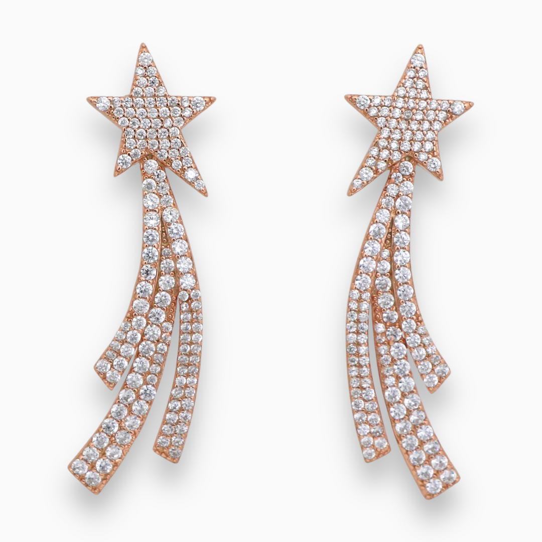 STAR TAIL silver earring with rose gold finish