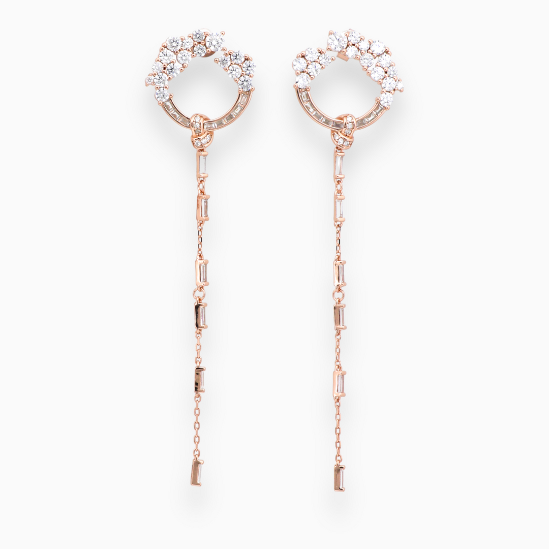 sleek designer silver earring with rose gold finish