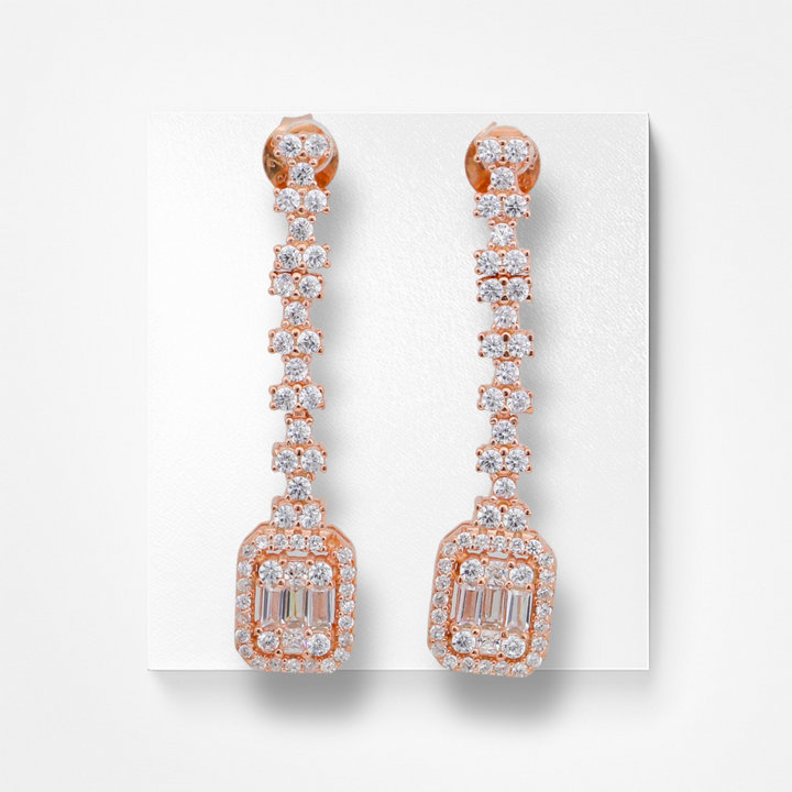 Designer hanging drop earring with rose gold finish