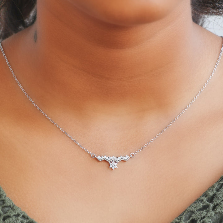 Star bow pendant with chain silver necklace