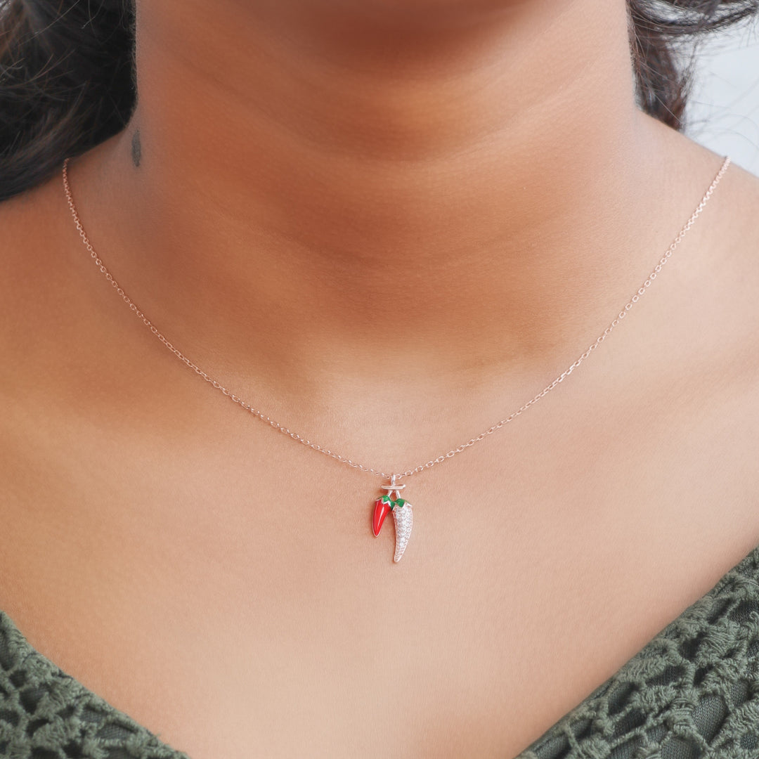 Chilli dhrishti pendant with chain silver necklace