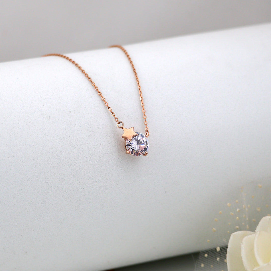 Star solitaire Pendant chain Silver with rose gold coated Necklace