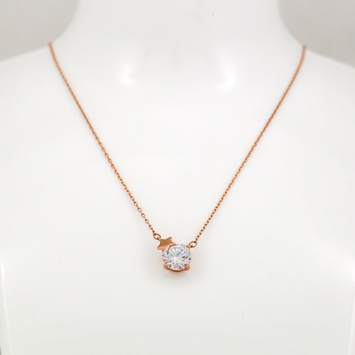 Star solitaire Pendant chain Silver with rose gold coated Necklace