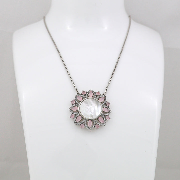 Pink Mother of Pearl Pendant chain Silver Necklace