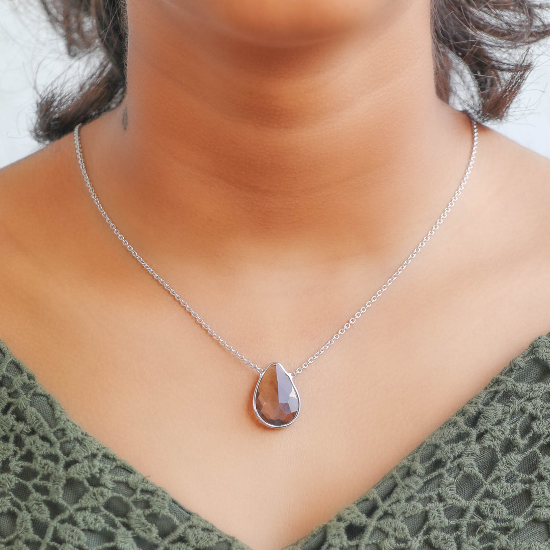 Transparent and shaded big stone pendant with chain Silver necklace