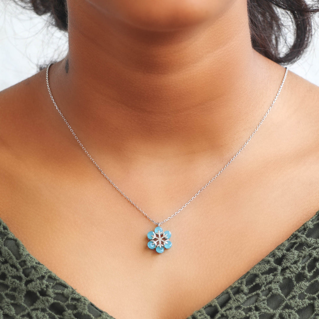 Blue flower Pendant with Chain Necklace