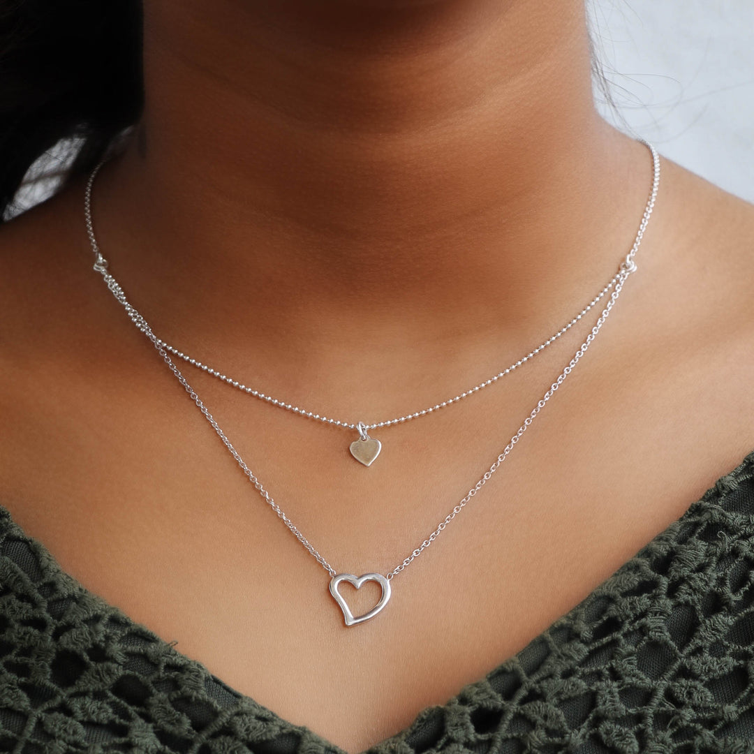 Two hearts connected Pendant chain Silver coated Necklace