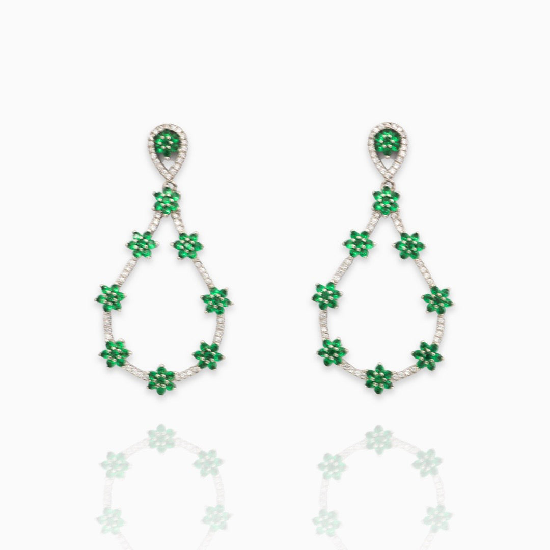 green flower garland design dangler earring set