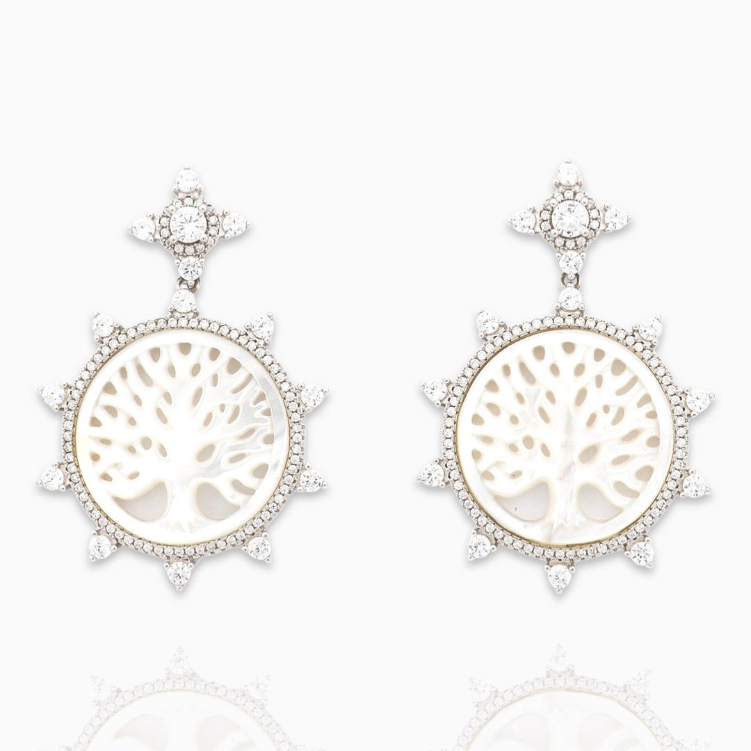 Mother of pearl Tree design dangler earring set