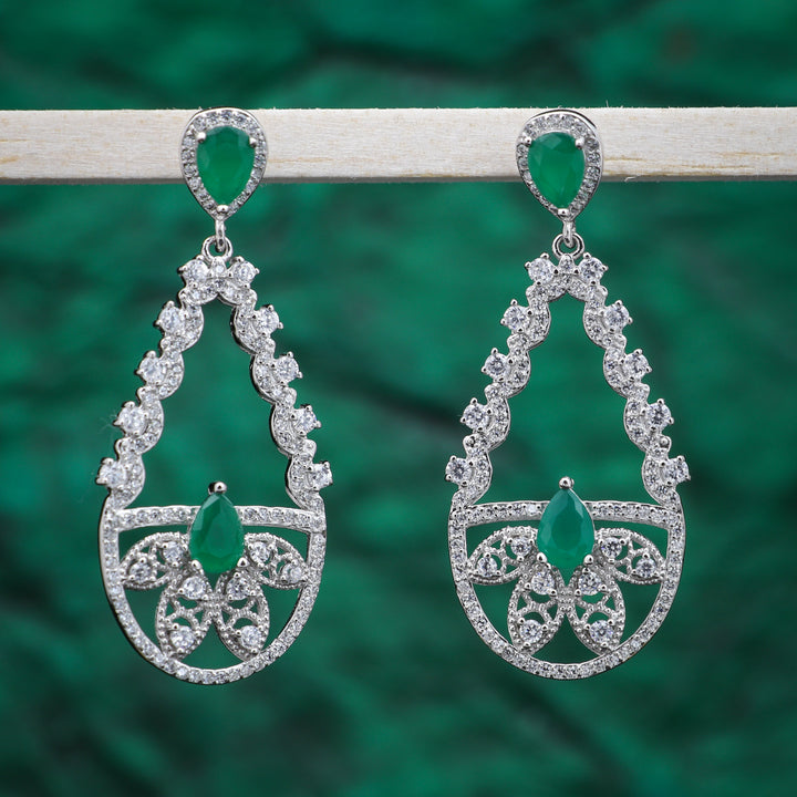green white oval design dangler earring set