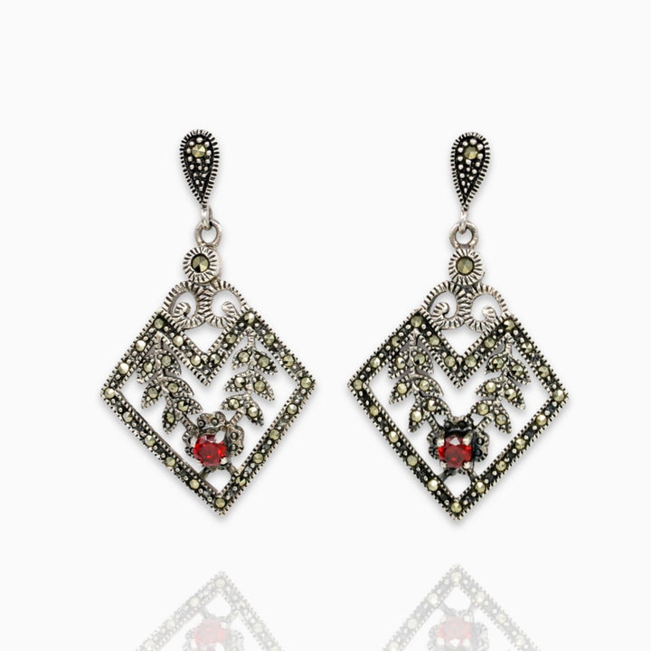marcasite  diamond shaped design danger earring set