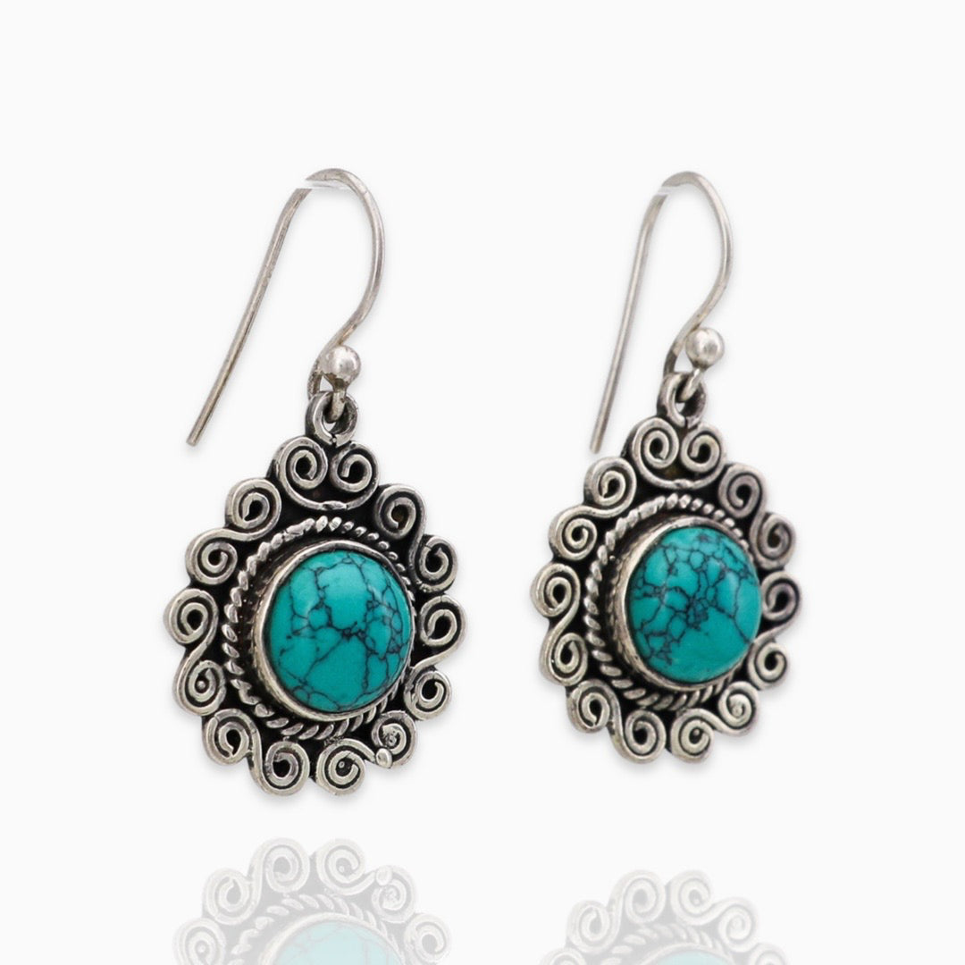 roll design blue color stone design dangler earring set