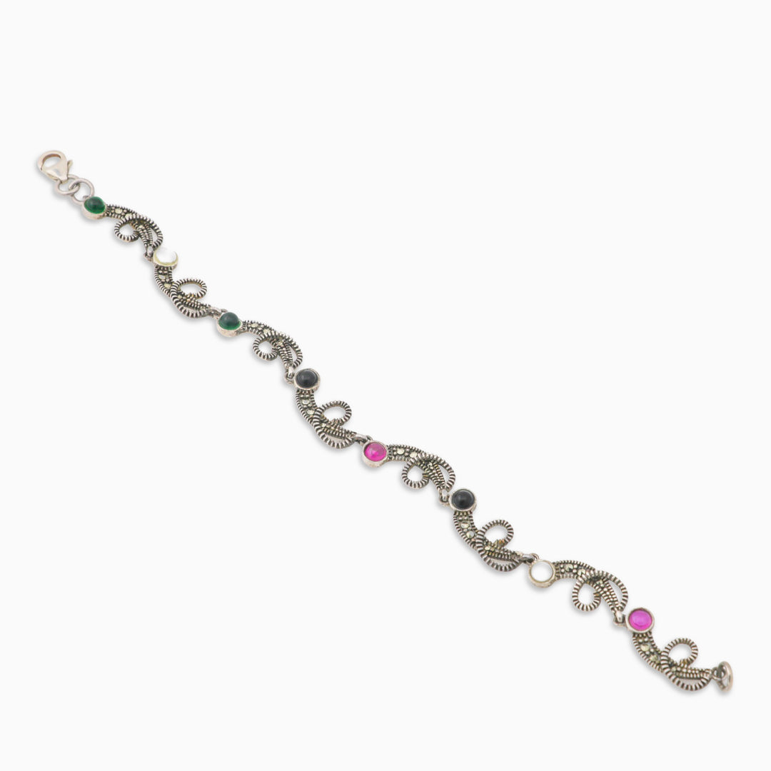 Marcasite multi stone Ladies Silver bracelet