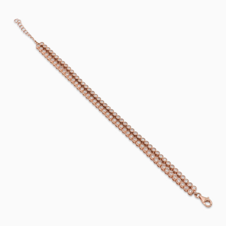 Double line rose gold coated Ladies Silver bracelet