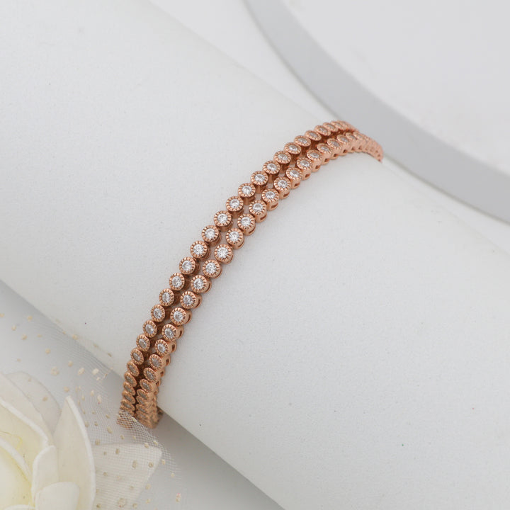 Double line rose gold coated Ladies Silver bracelet