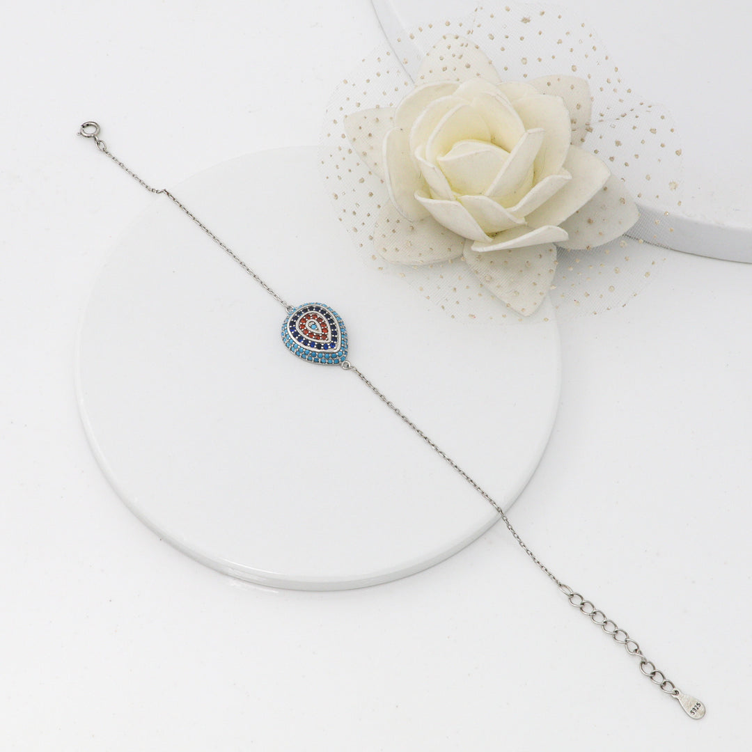 Sleek blue drop design Ladies Silver bracelet