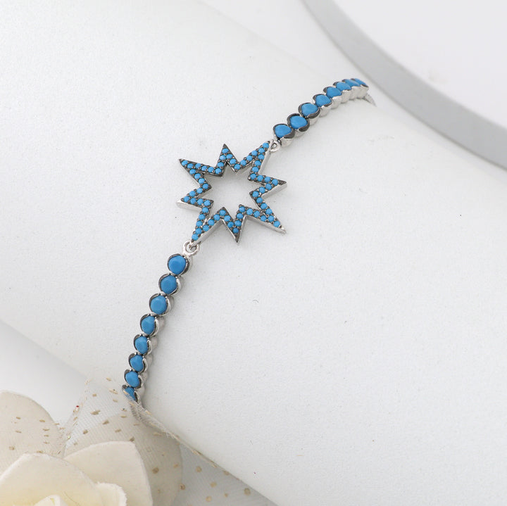 Blue stoned star shine Ladies Silver bracelet