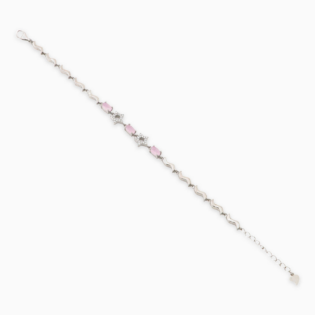 Pink stoned shiny Ladies Silver bracelet