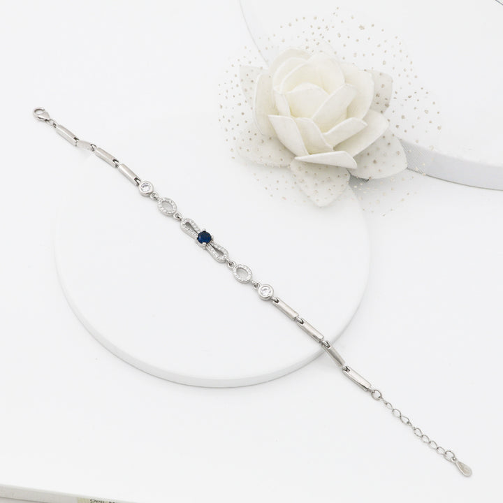 Blue stoned infinite interconnected Ladies Silver Bracelet