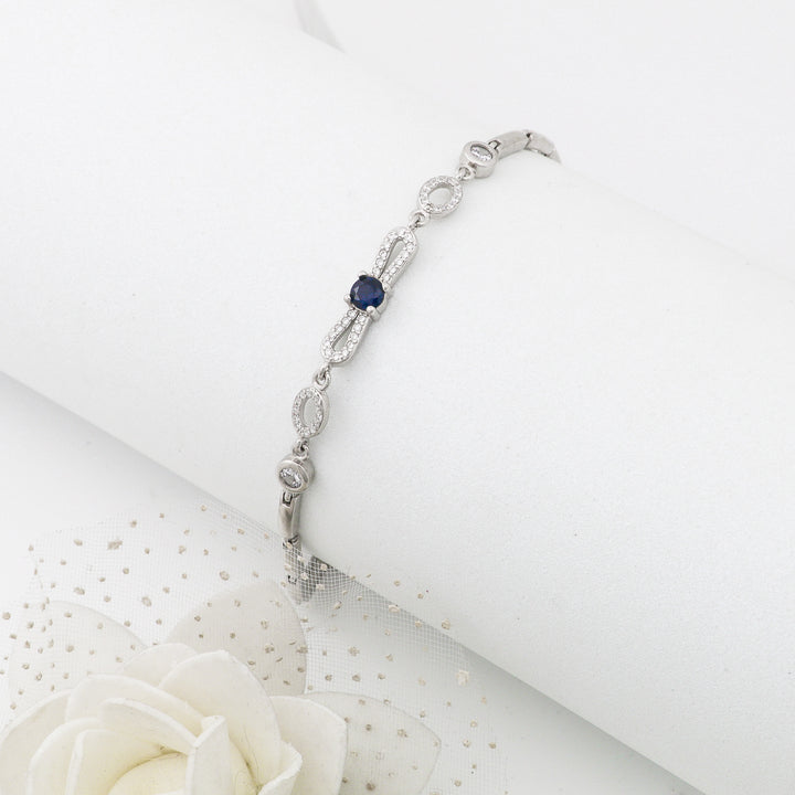 Blue stoned infinite interconnected Ladies Silver Bracelet