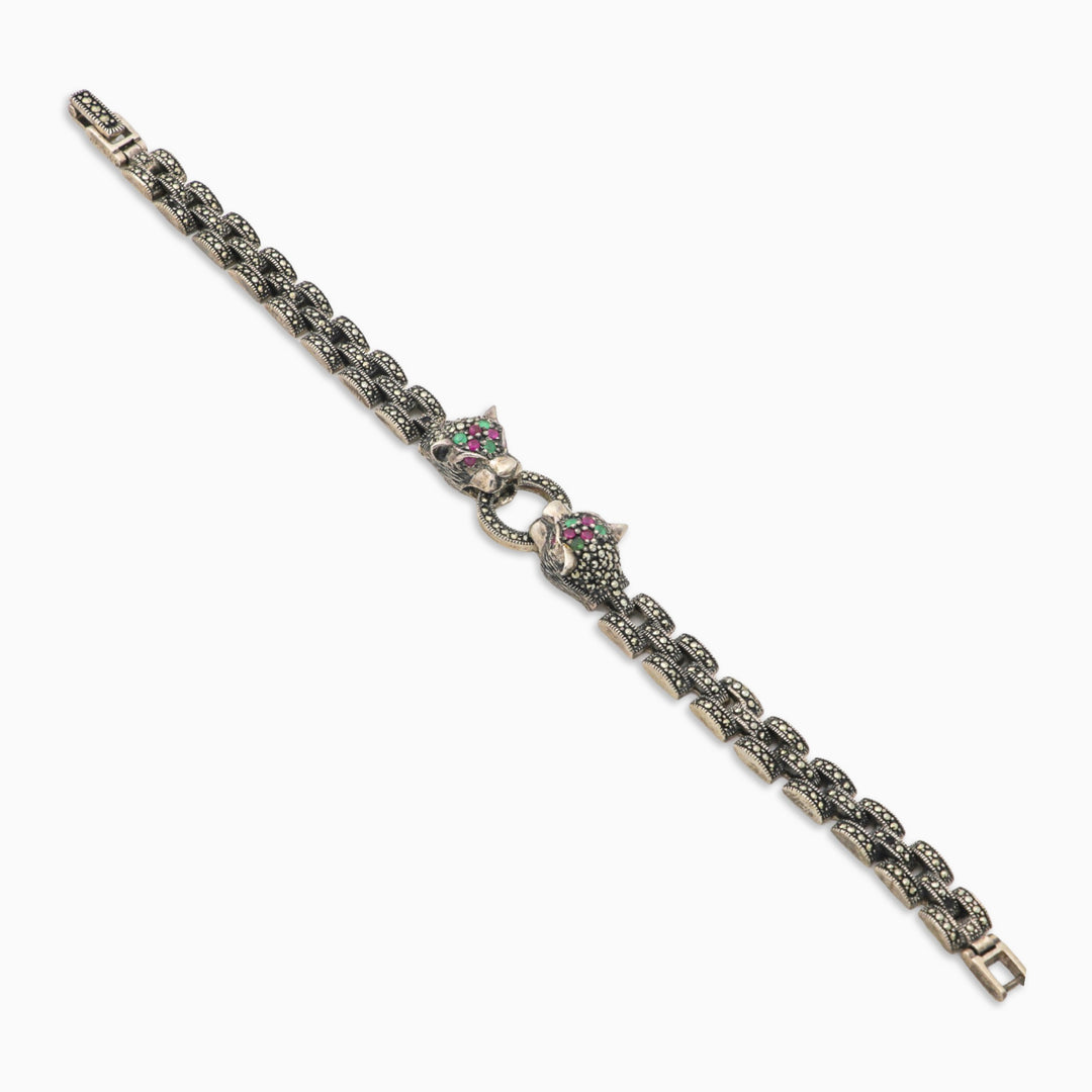 Men's oxidized silver bracelet-Marcasite tiger design