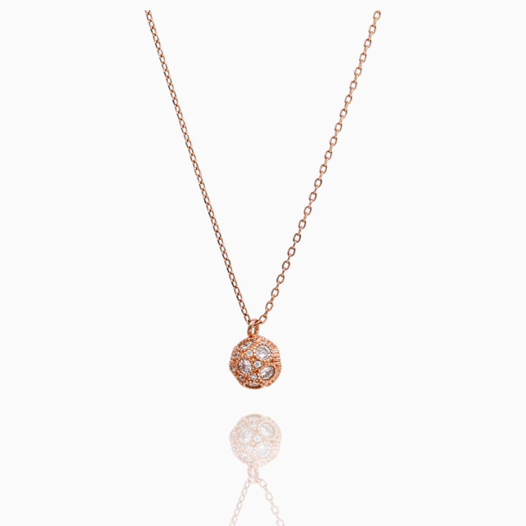 DJ light globe Pendant with Chain, rose gold coated silver Necklace