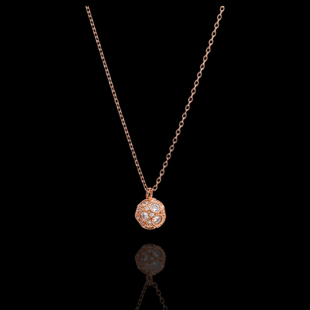 DJ light globe Pendant with Chain, rose gold coated silver Necklace